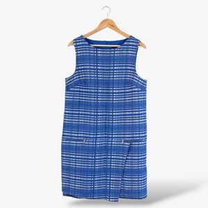 Banana Republic Blue Sleeveless Dress Size 14 White Jacquard Faux Wrap Casual